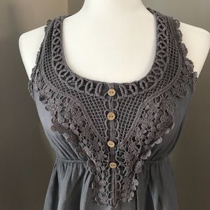 Lacy Gray Empire Waist Top w/faux Buttoned Front
